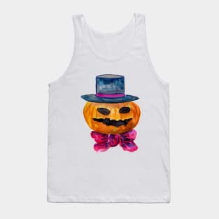 Carved Pumpkin Head with Blue Hat and Bowtie Tank Top